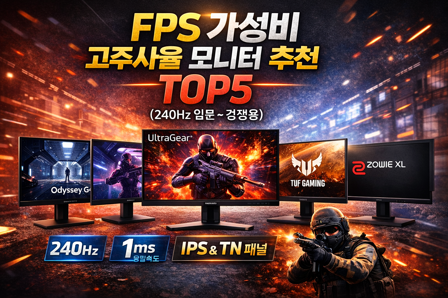 FPS 가성비 고주사율 모니터 추천 TOP5 240Hz 게이밍 모니터 비교 이미지